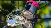 drippy fallen paint can that has broken a mirror